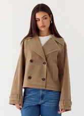 Evan Faux Suede Short Trench Jacket - Tan