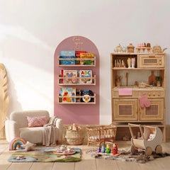 Arched Wall Reading Corner Set (includes wall decal, shelving, sofa, and decorative sign)