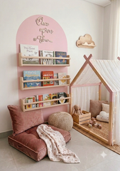 Arched Wall Reading Corner Set (includes wall decal, shelving, sofa, and decorative sign)