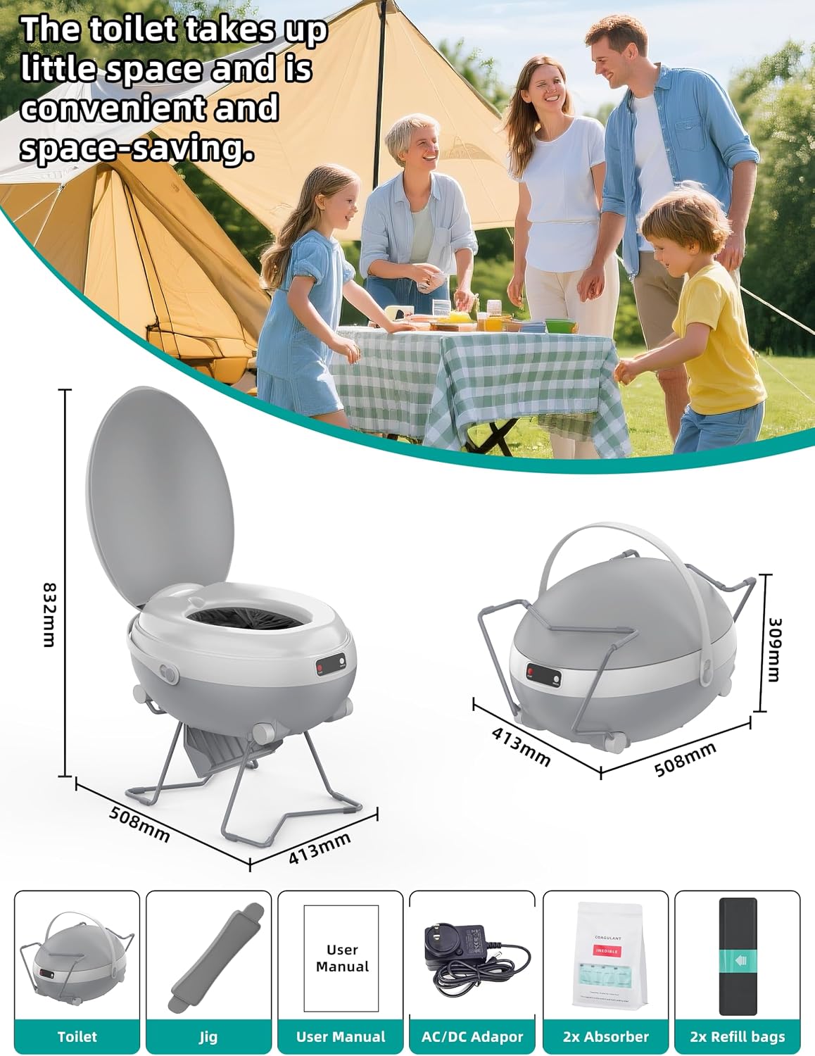 All-In-One Rechargeable Portable Waterless Dry-Flush Toilet