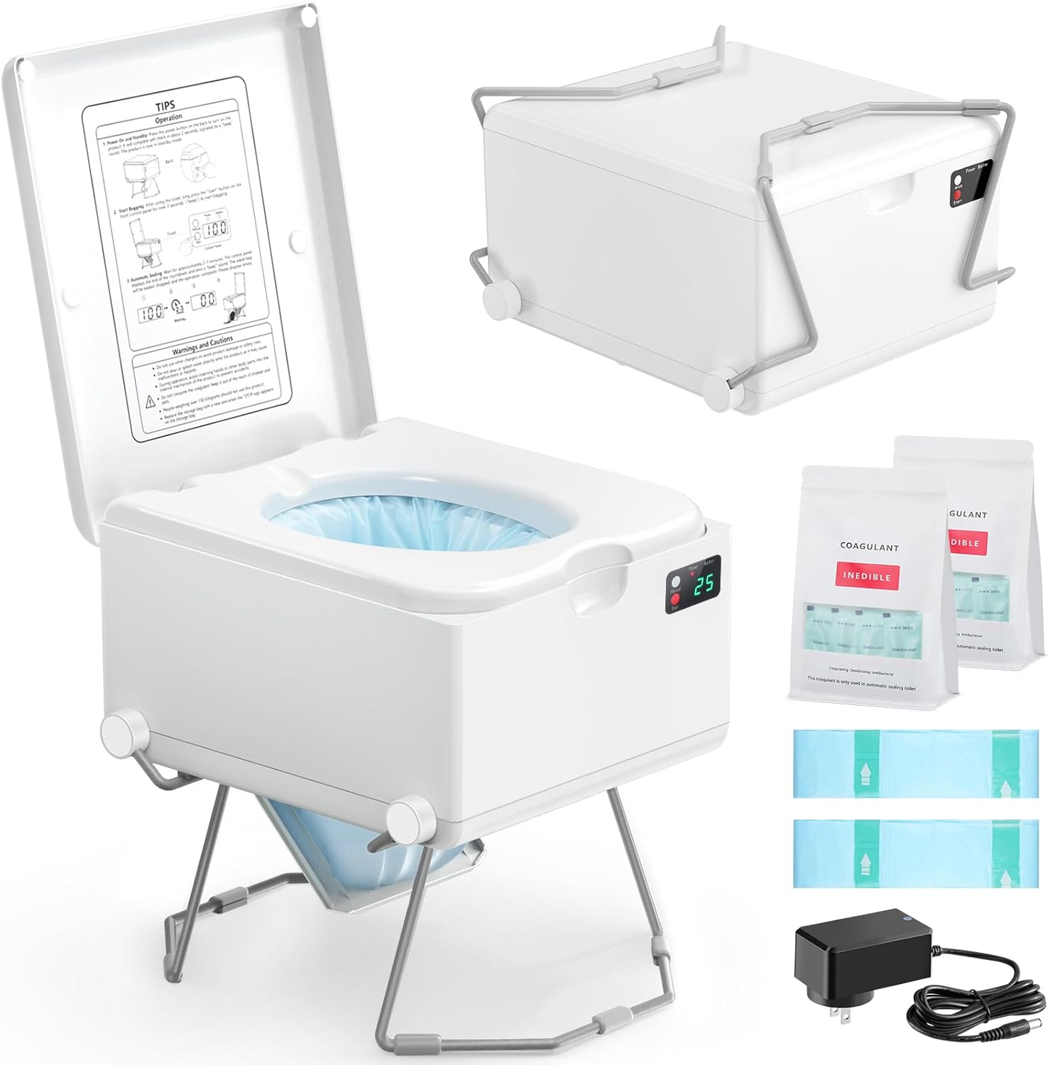 All-In-One Rechargeable Portable Waterless Dry-Flush Toilet