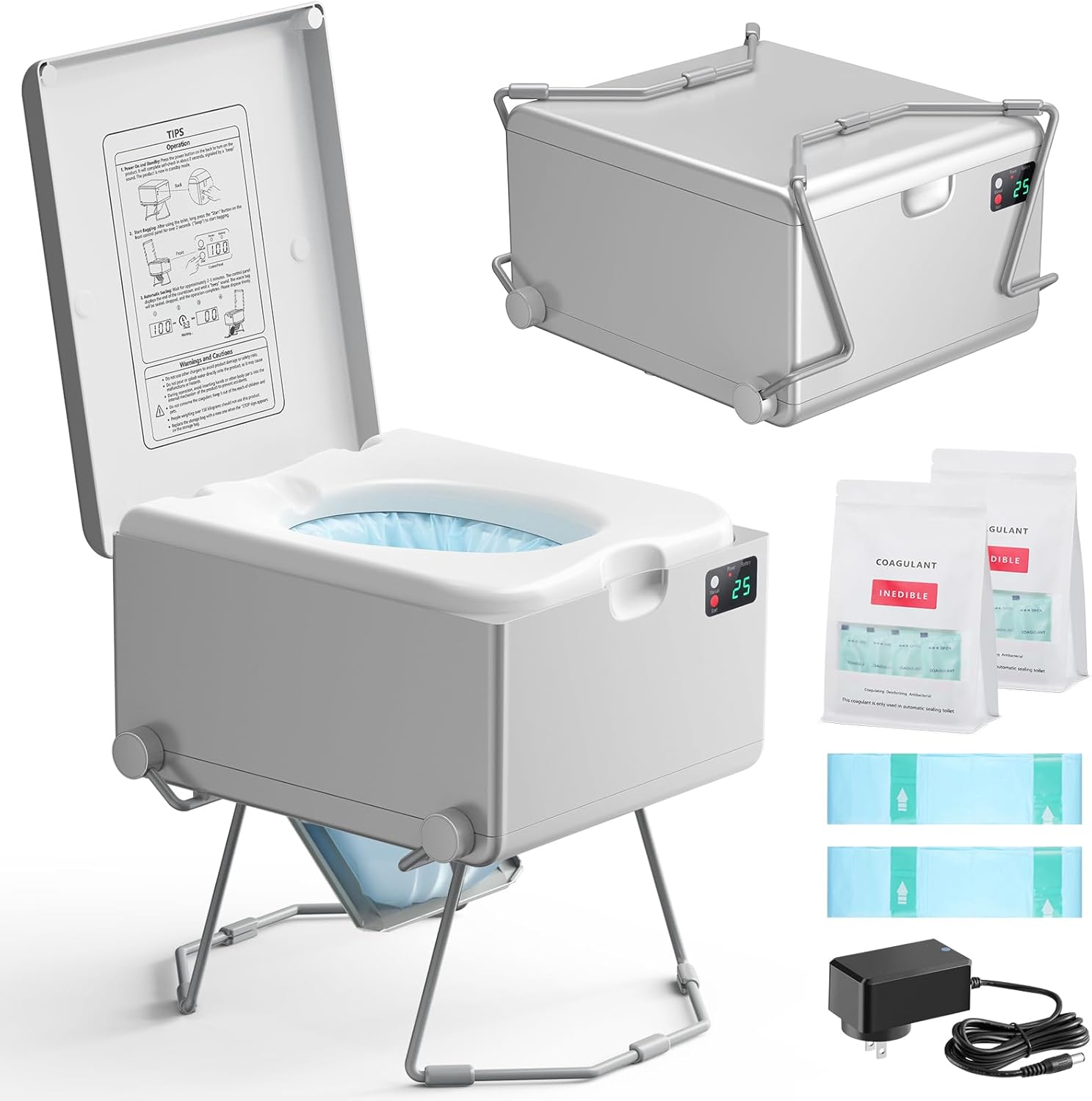 All-In-One Rechargeable Portable Waterless Dry-Flush Toilet