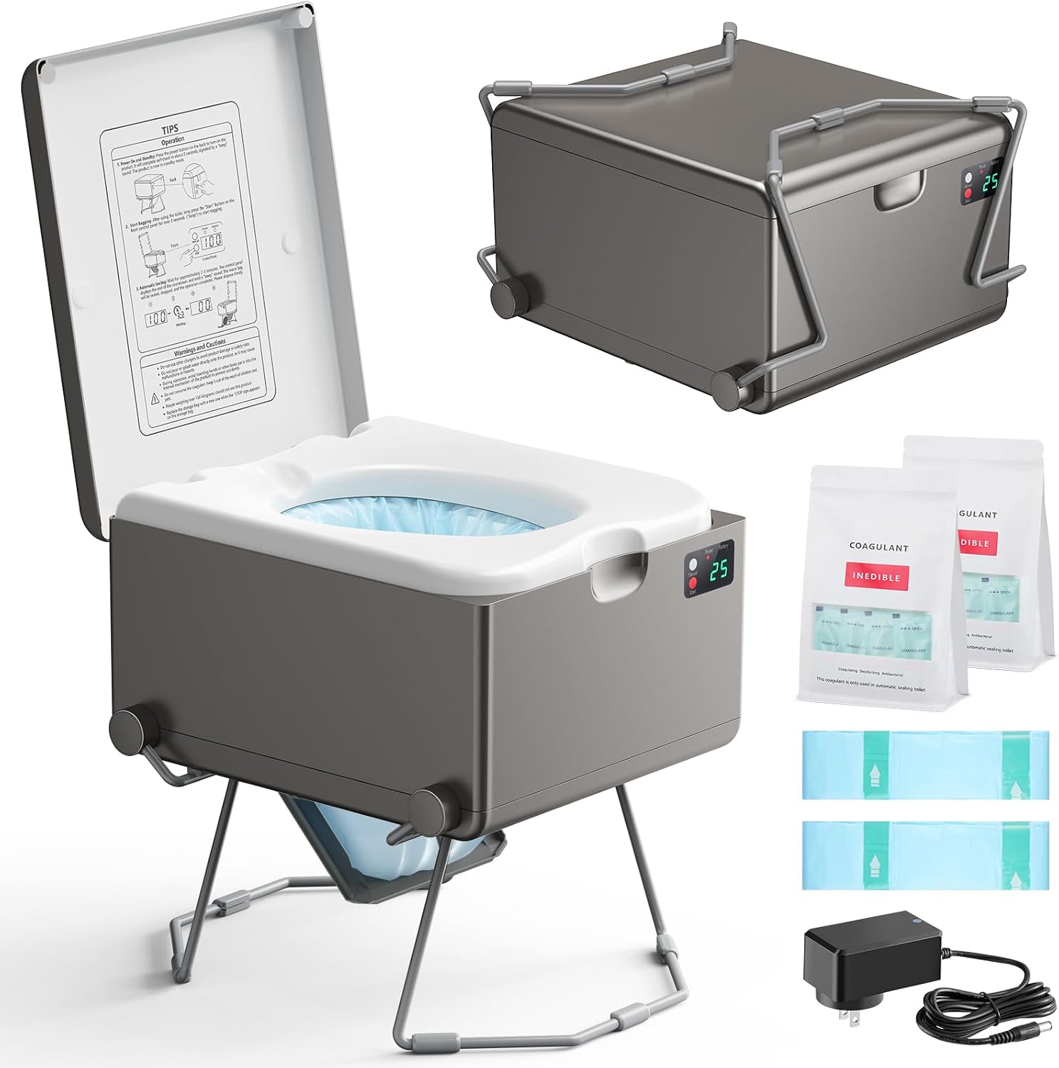 All-In-One Rechargeable Portable Waterless Dry-Flush Toilet
